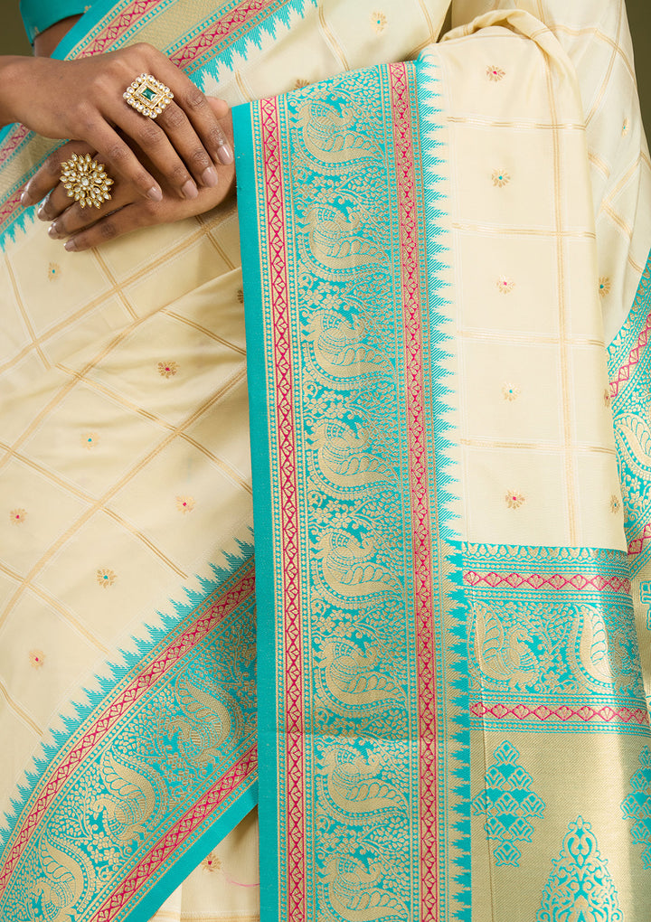 Off White Zariwork (Gold) Silk Silk Saree