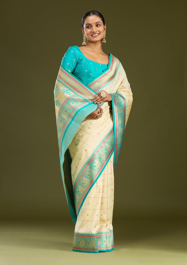 Off White Zariwork (Gold) Silk Silk Saree