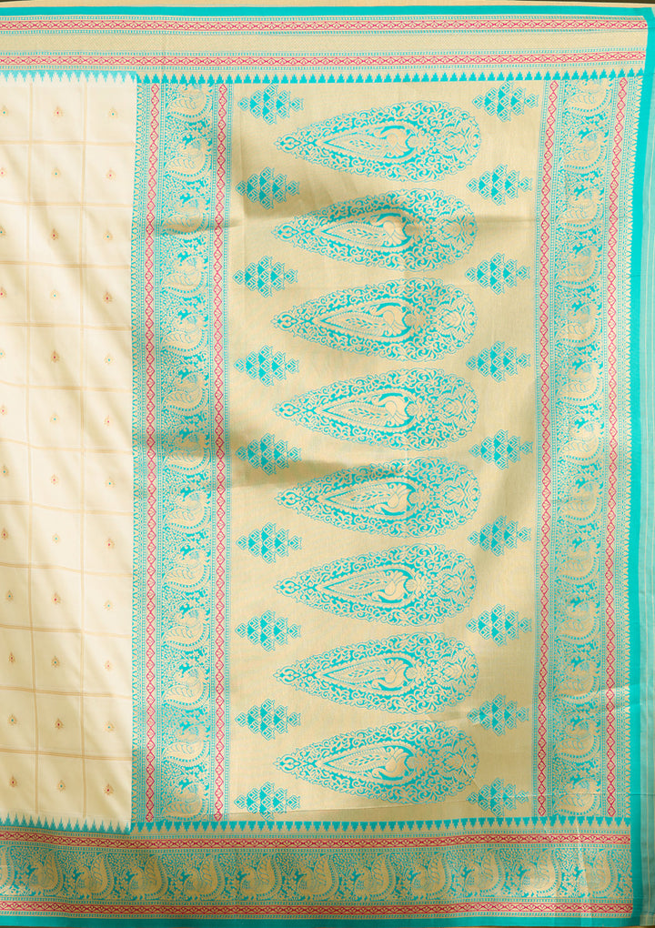 Off White Zariwork (Gold) Silk Silk Saree
