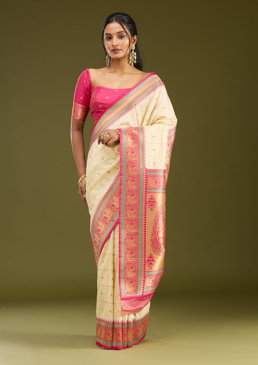 Off White Zariwork (Gold) Silk Saree