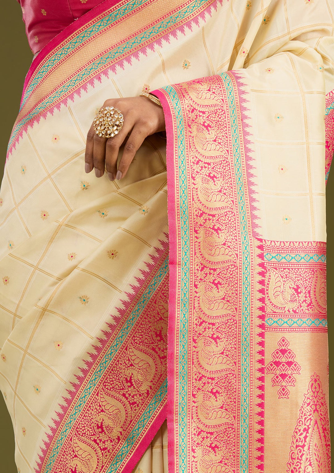 Off White Zariwork (Gold) Silk Saree