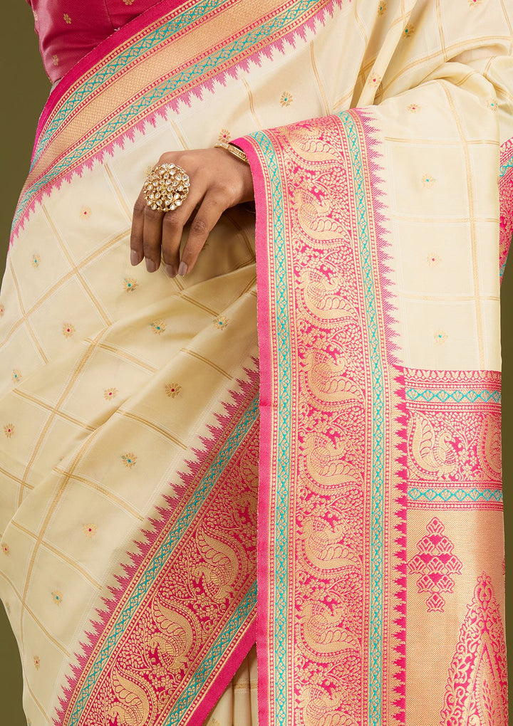Off White Zariwork (Gold) Silk Saree