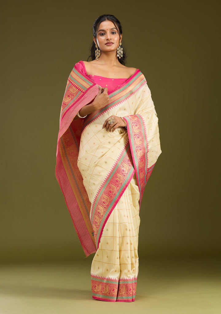 Off White Zariwork (Gold) Silk Saree