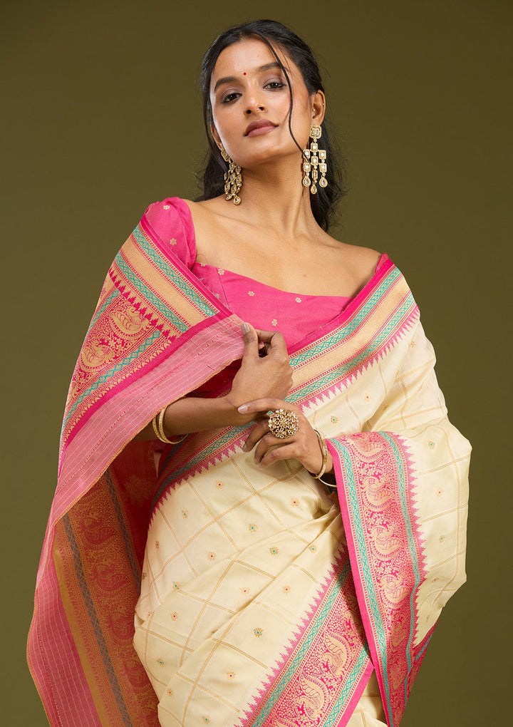 Off White Zariwork (Gold) Silk Saree