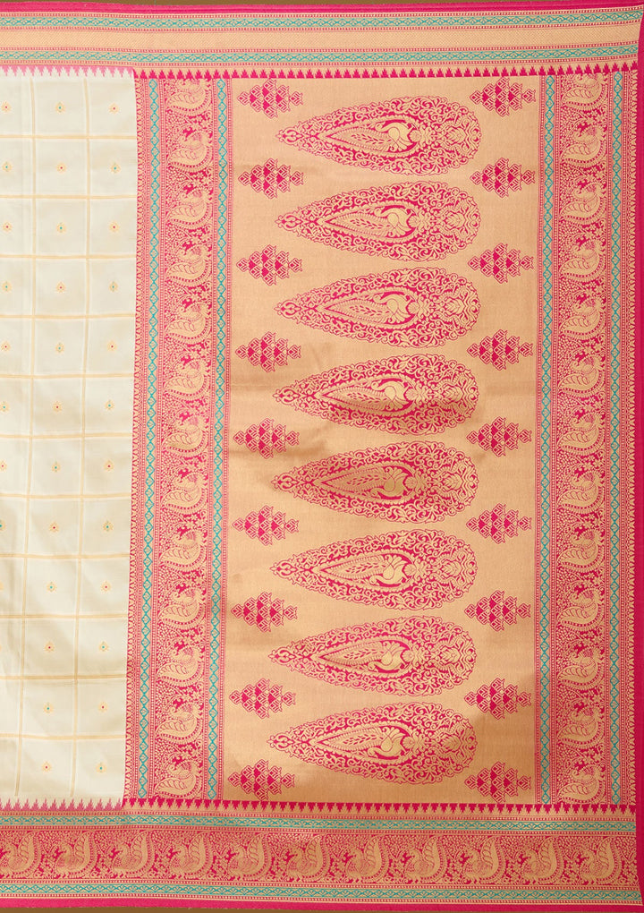 Off White Zariwork (Gold) Silk Saree