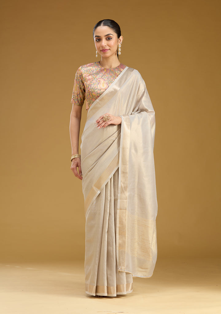 Grey Zariwork (Gold) Silk Saree
