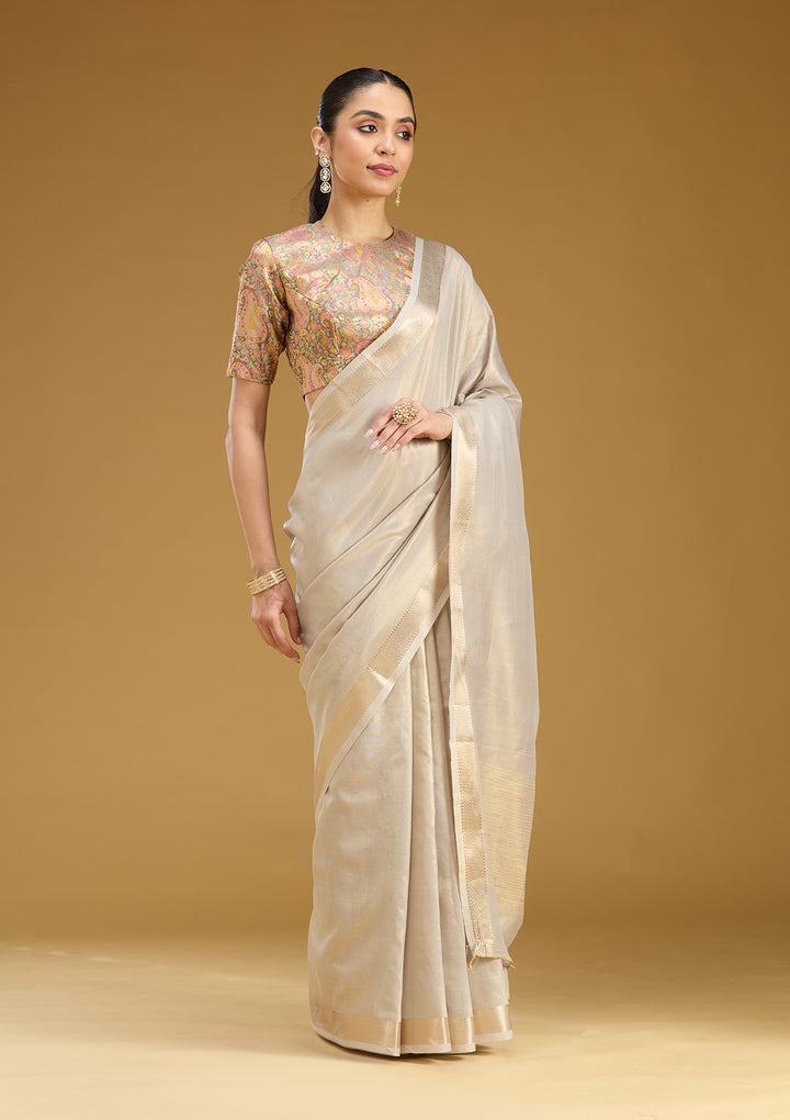 Grey Zariwork (Gold) Silk Saree