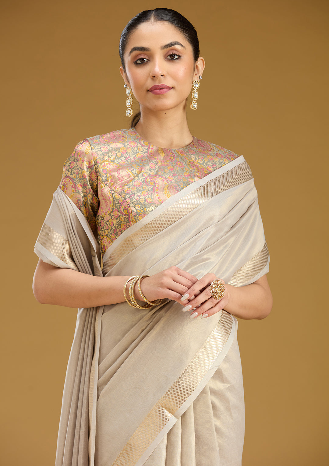 Grey Zariwork (Gold) Silk Saree