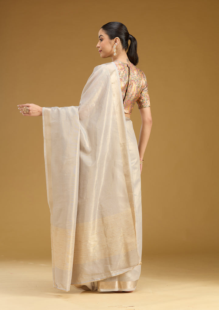 Grey Zariwork (Gold) Silk Saree