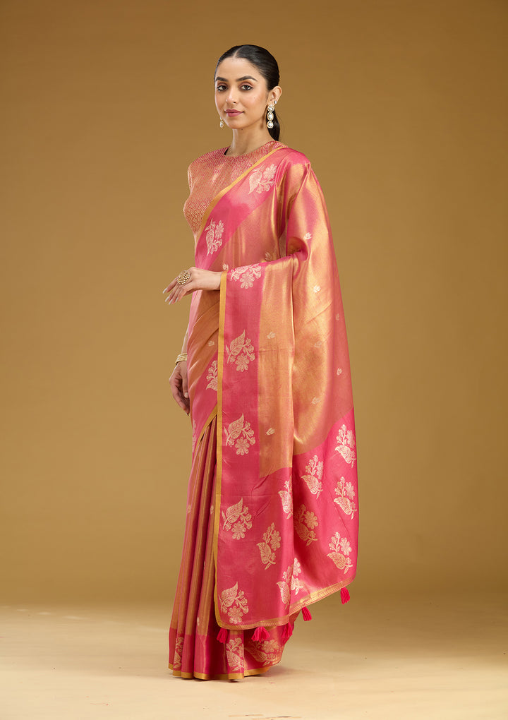 Onion Pink Zariwork (Gold) Silk Saree