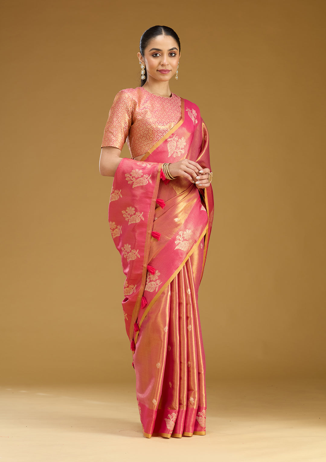 Onion Pink Zariwork (Gold) Silk Saree