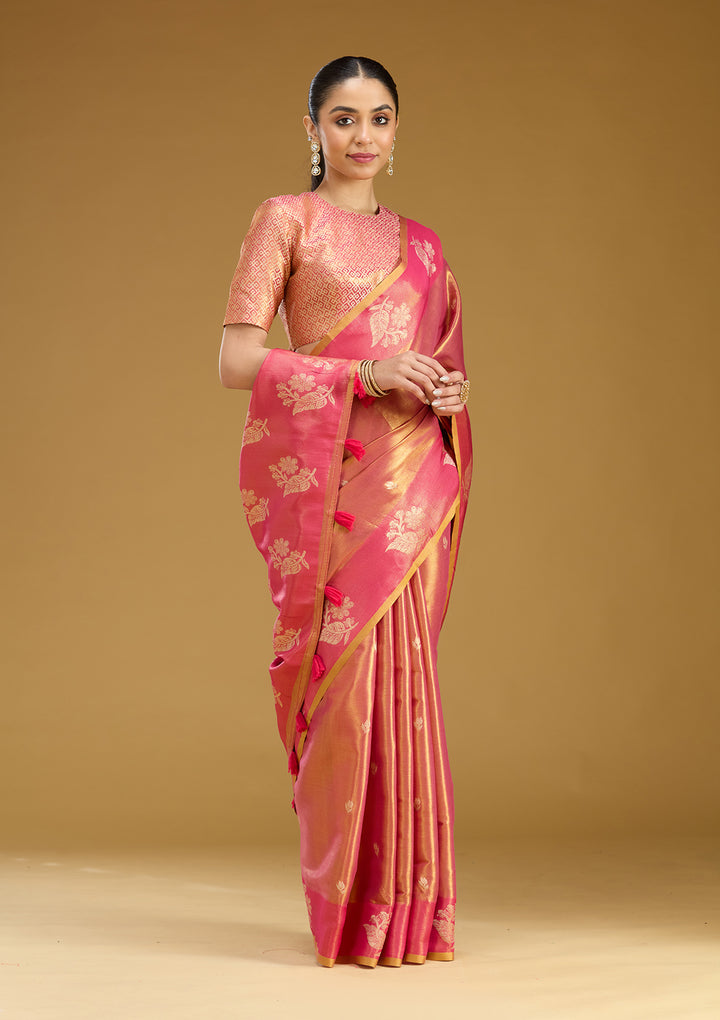 Onion Pink Zariwork (Gold) Silk Saree