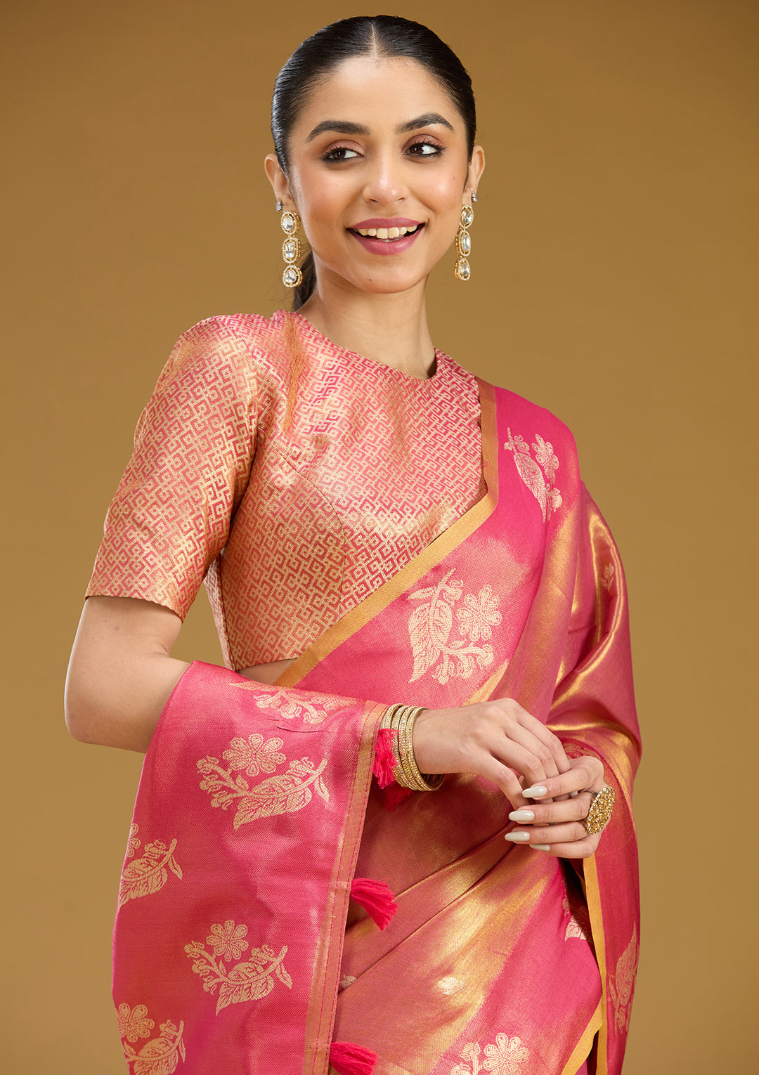 Onion Pink Zariwork (Gold) Silk Saree
