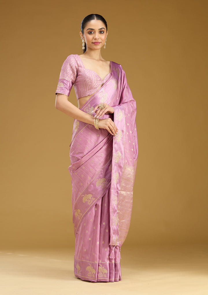 Lavender Zariwork (Gold) Silk Saree