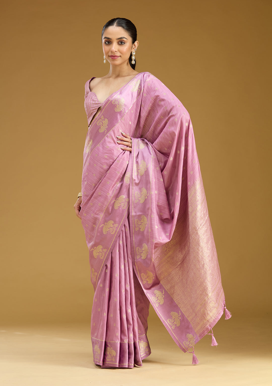Lavender Zariwork (Gold) Silk Saree