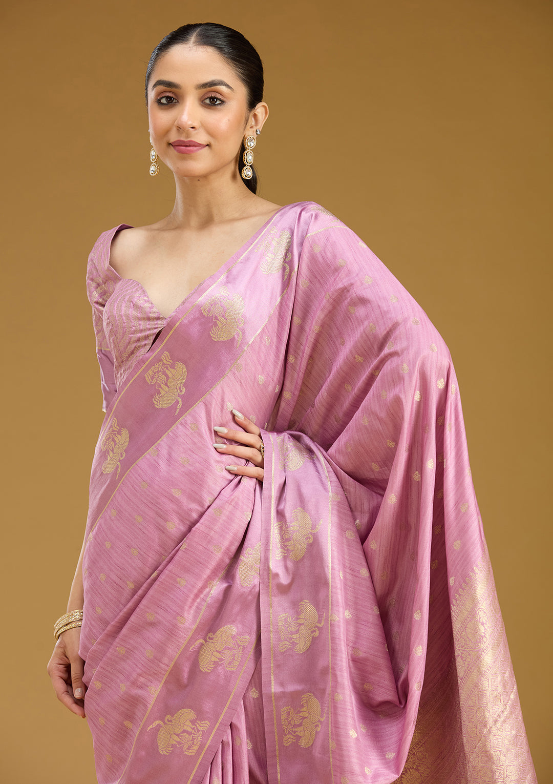 Lavender Zariwork (Gold) Silk Saree