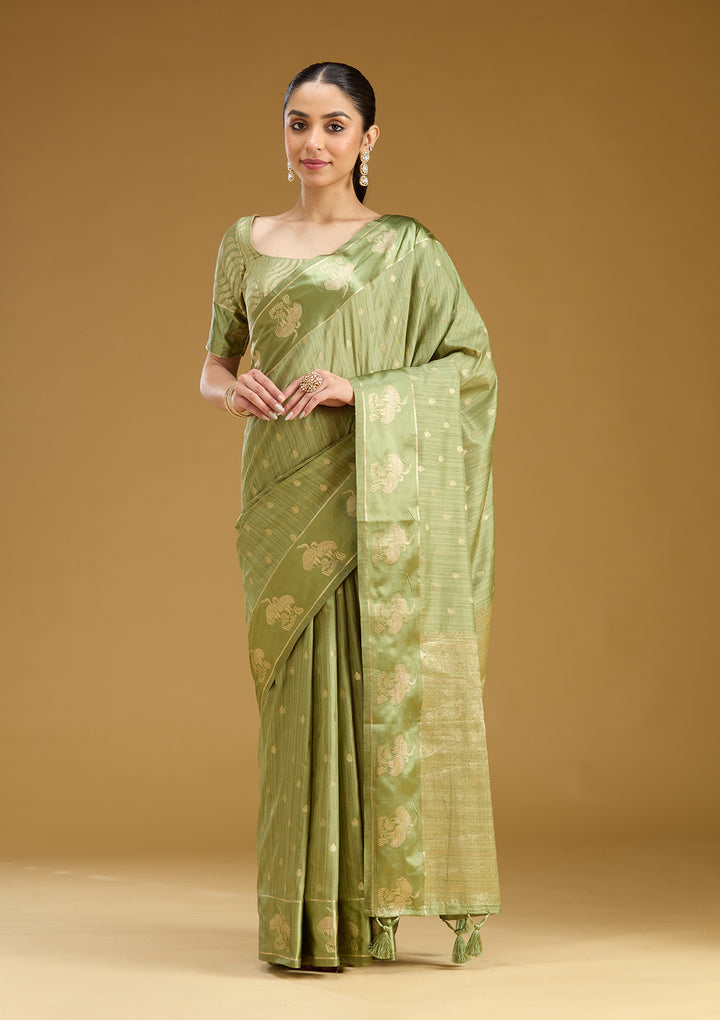 Pista Green Zariwork (Gold) Silk Saree