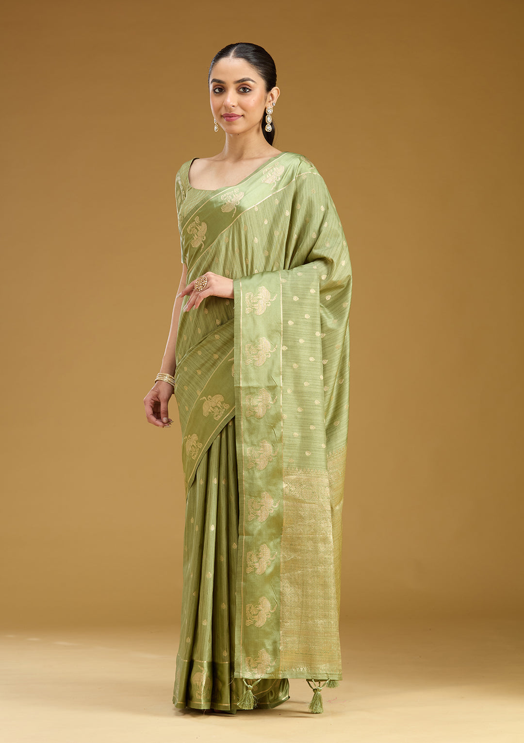Pista Green Zariwork (Gold) Silk Saree