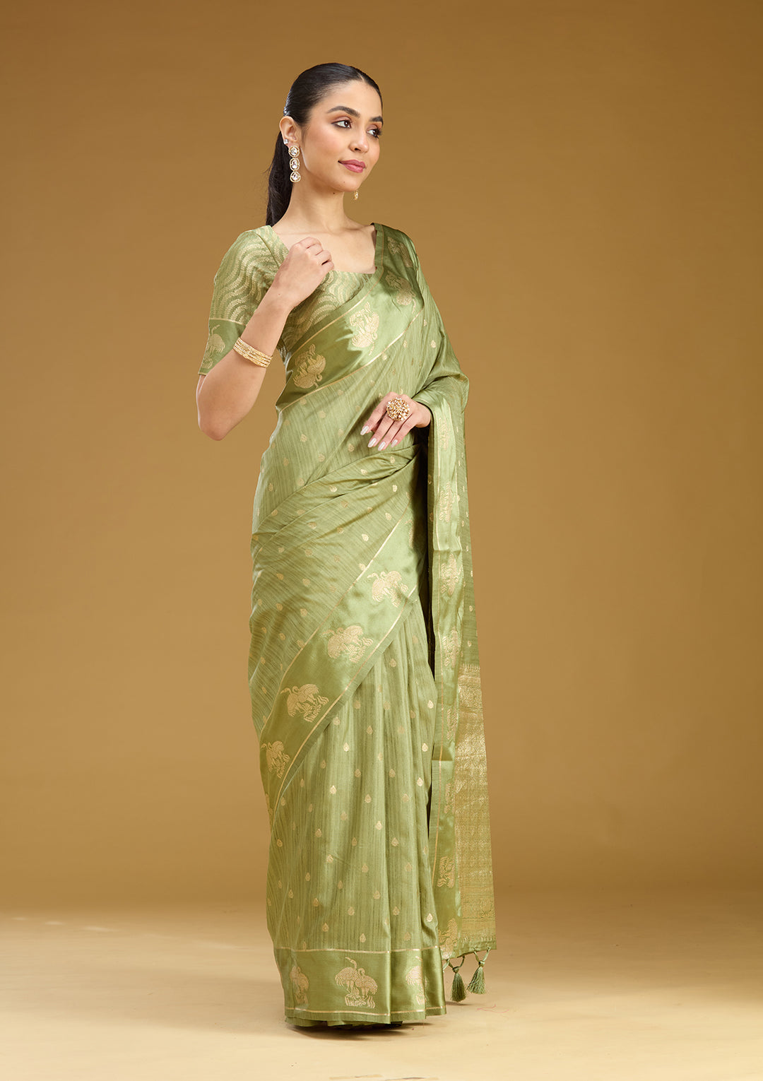 Pista Green Zariwork (Gold) Silk Saree