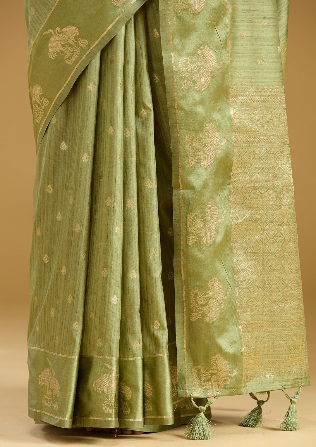 Pista Green Zariwork (Gold) Silk Saree