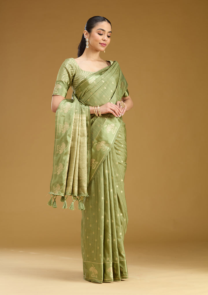 Pista Green Zariwork (Gold) Silk Saree