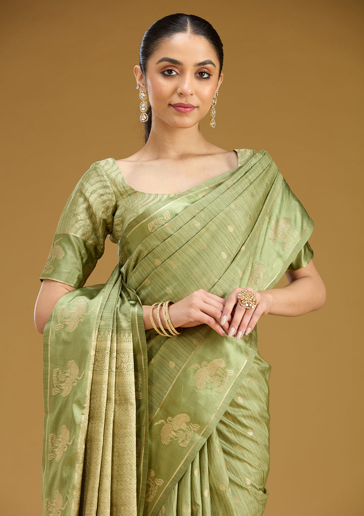 Pista Green Zariwork (Gold) Silk Saree