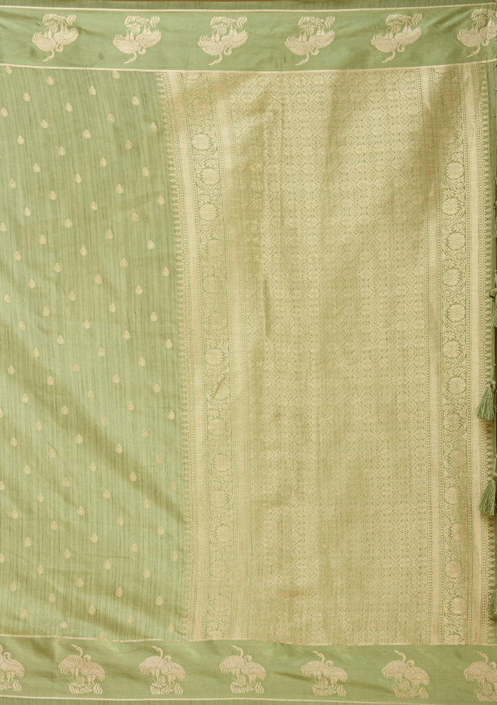 Pista Green Zariwork (Gold) Silk Saree