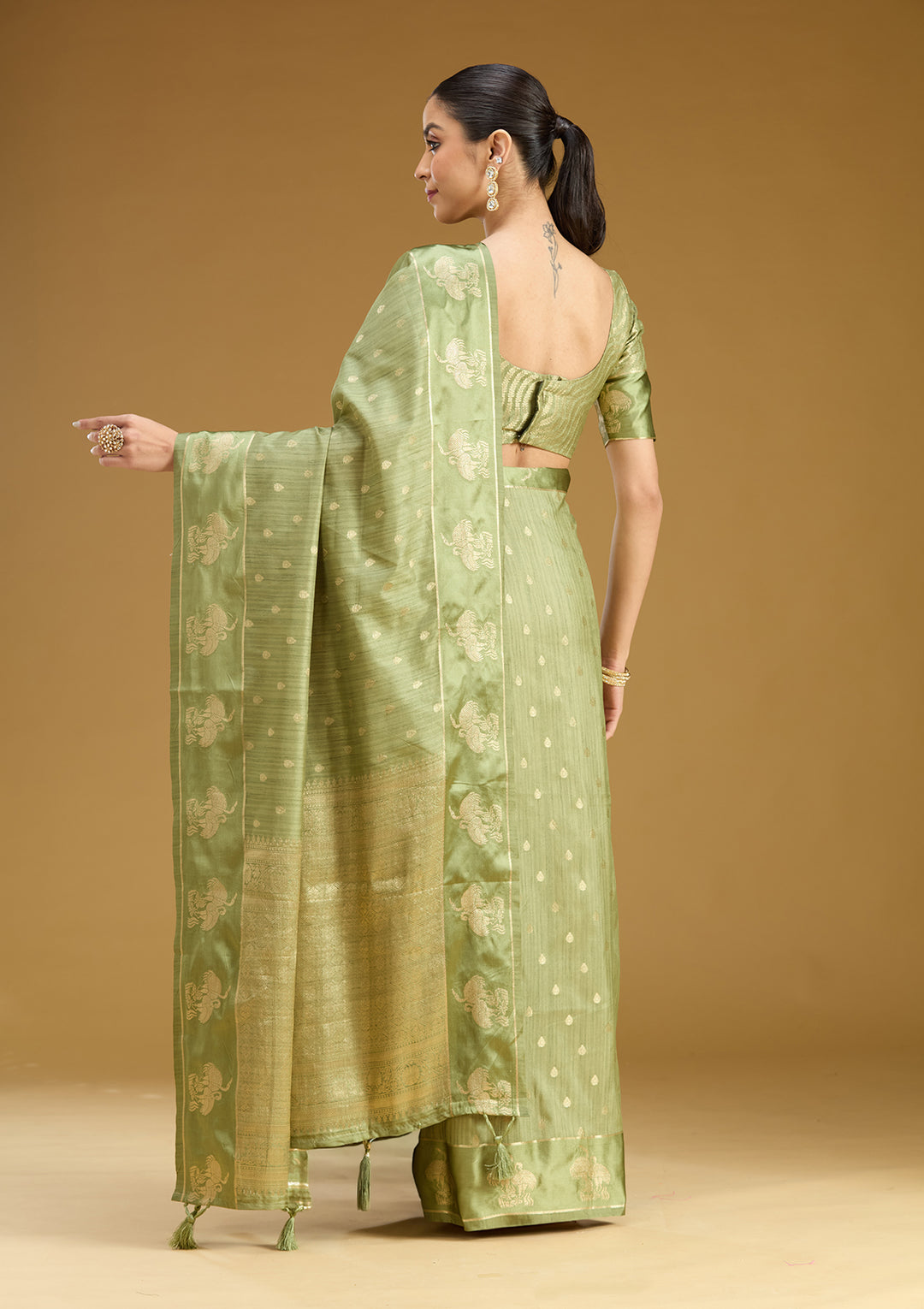 Pista Green Zariwork (Gold) Silk Saree