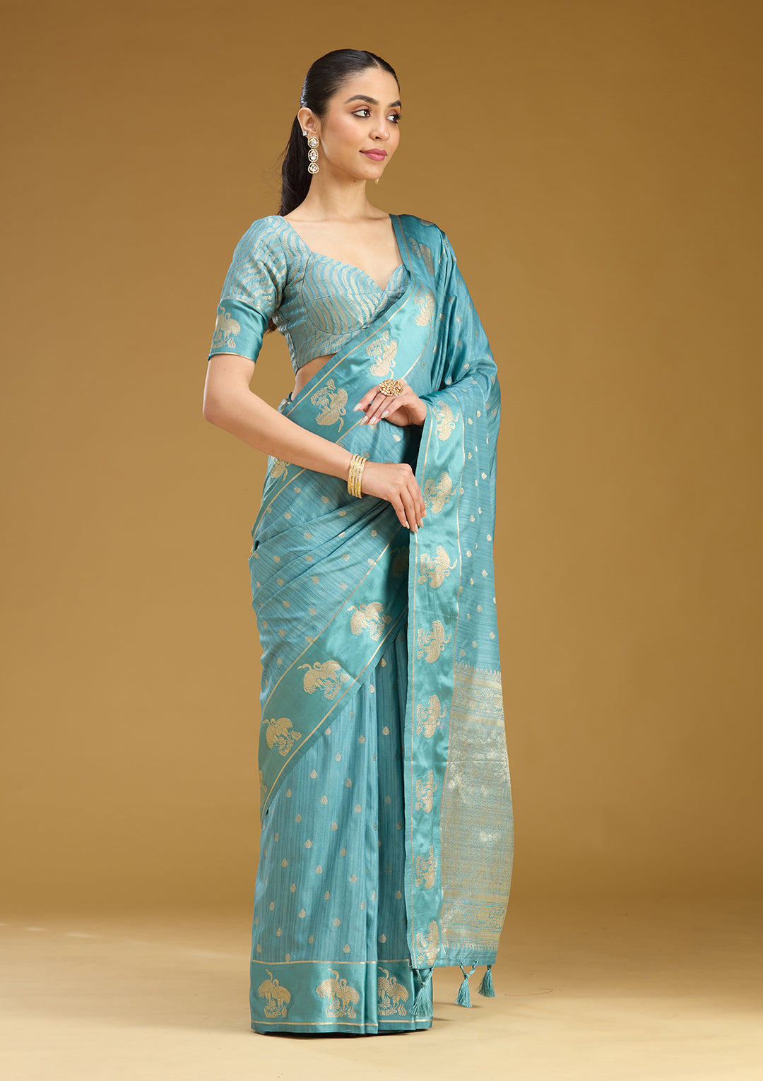 Sky Blue Zariwork (Gold) Silk Saree