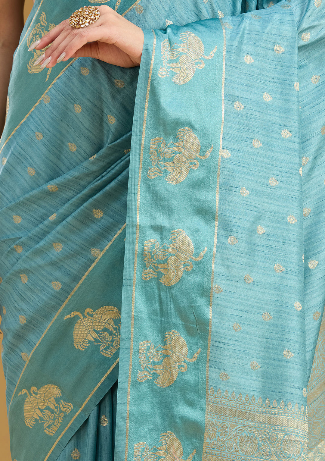 Sky Blue Zariwork (Gold) Silk Saree