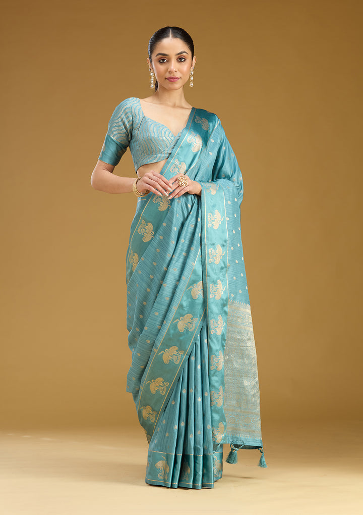 Sky Blue Zariwork (Gold) Silk Saree