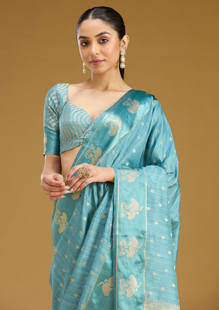 Sky Blue Zariwork (Gold) Silk Saree