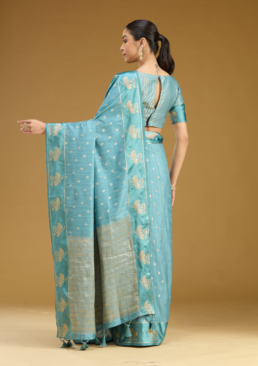 Sky Blue Zariwork (Gold) Silk Saree
