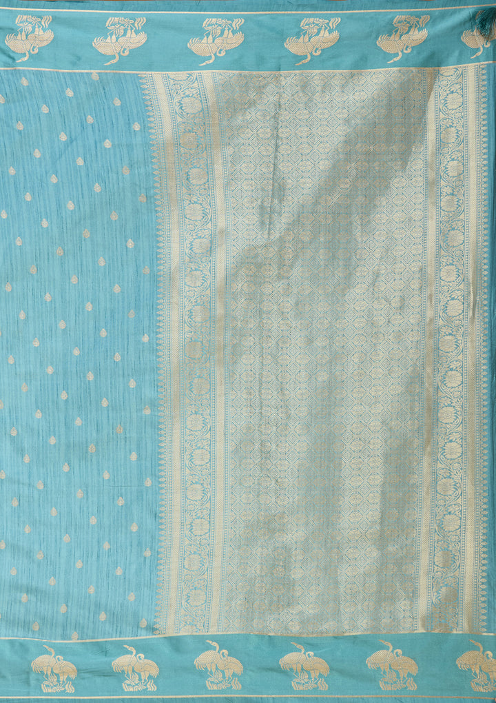 Sky Blue Zariwork (Gold) Silk Saree