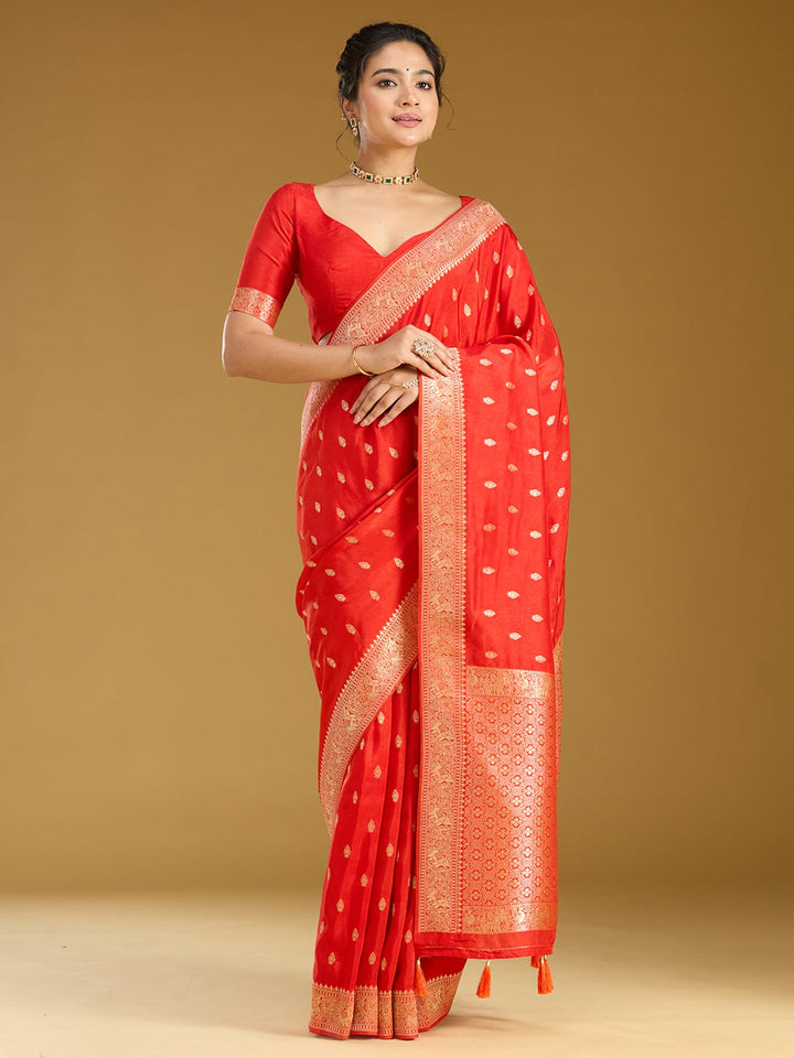 Orange Zariwork (Gold) Silk Silk Saree