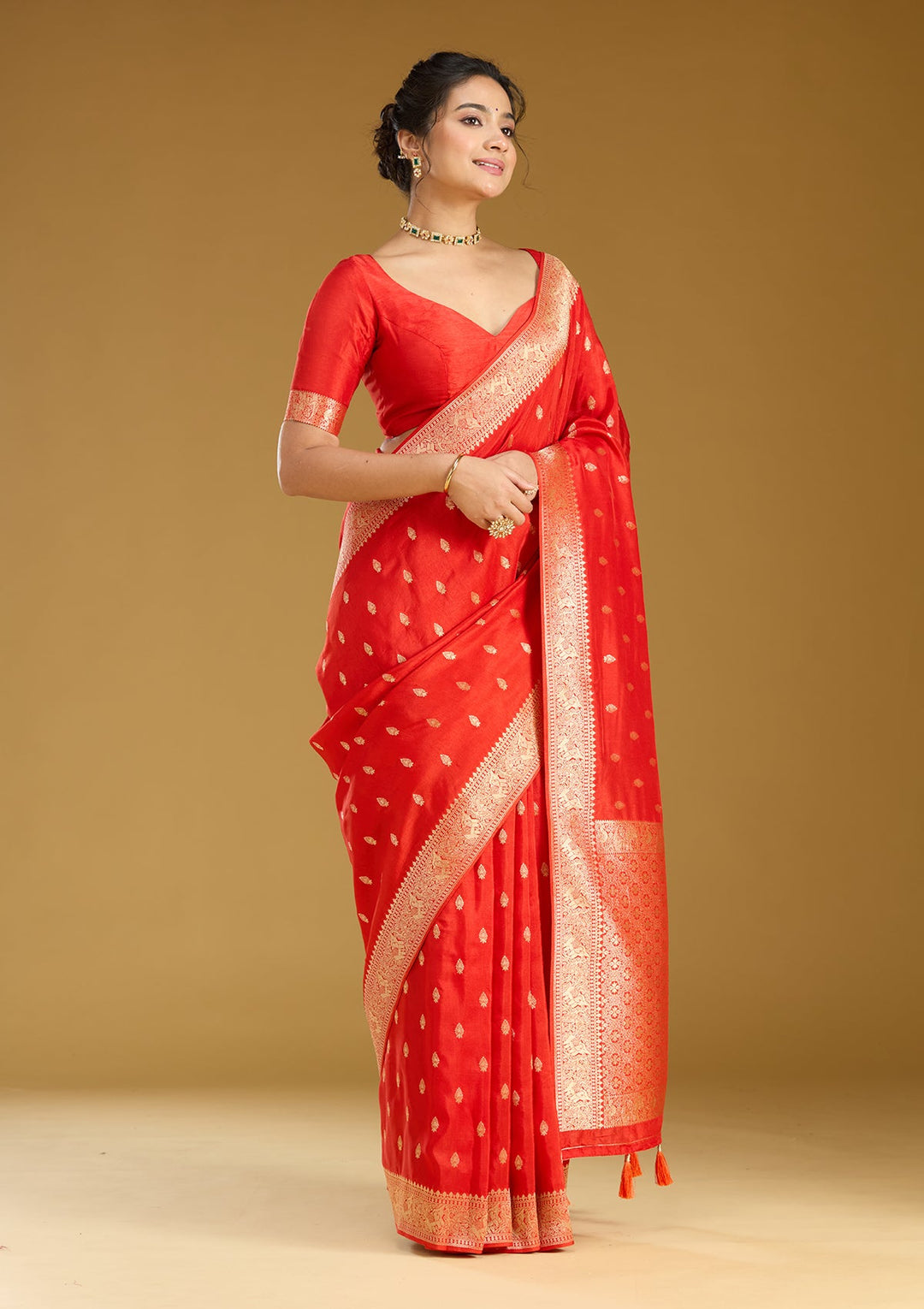 Orange Zariwork (Gold) Silk Silk Saree