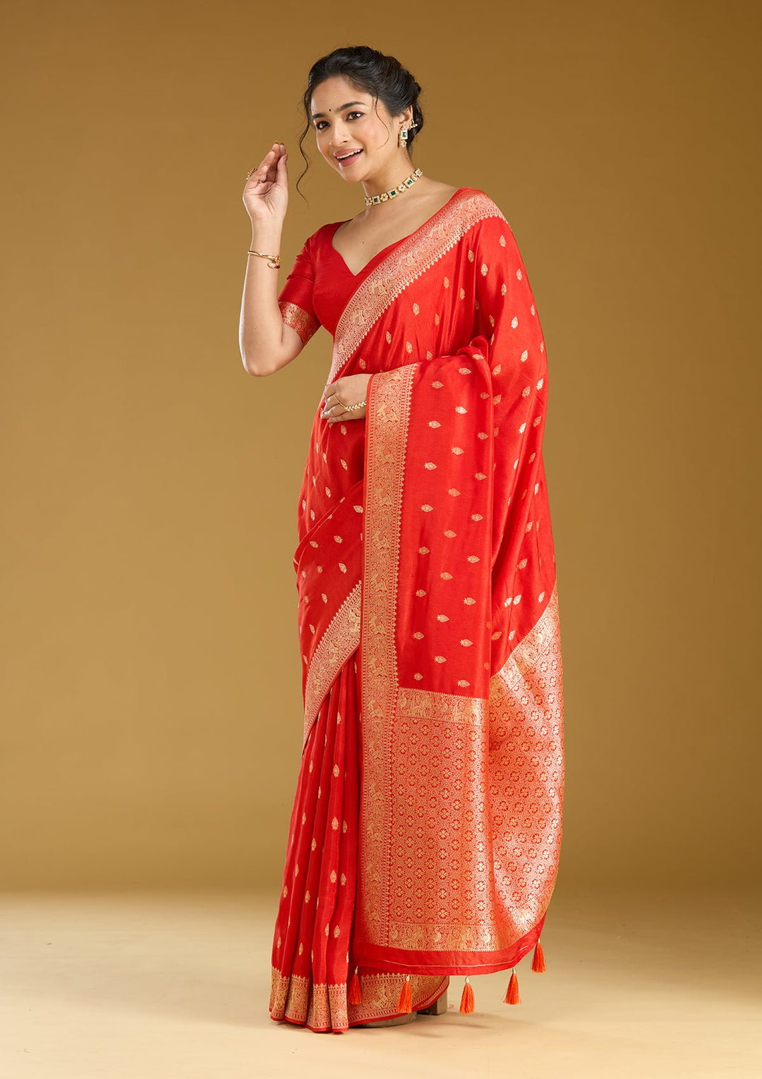 Orange Zariwork (Gold) Silk Silk Saree