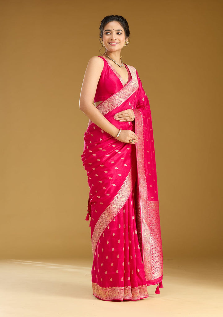 Rani Pink Zariwork (Gold) Silk Silk Saree