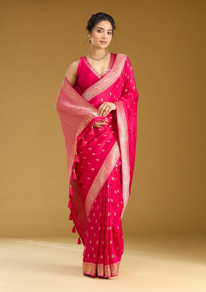 Rani Pink Zariwork (Gold) Silk Silk Saree