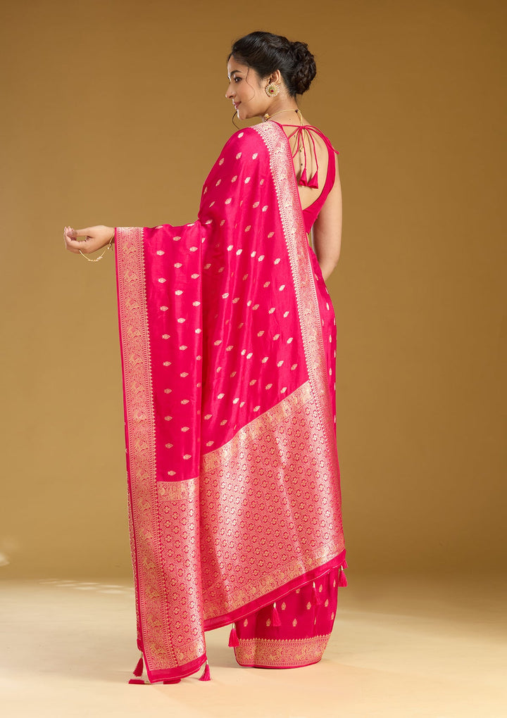 Rani Pink Zariwork (Gold) Silk Silk Saree