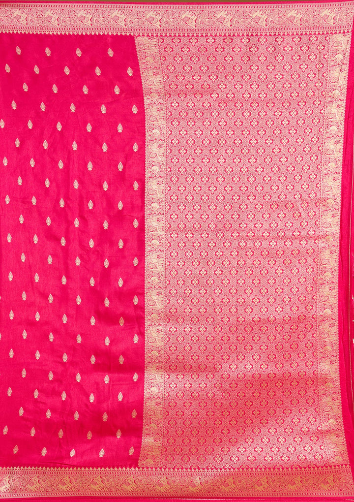 Rani Pink Zariwork (Gold) Silk Silk Saree