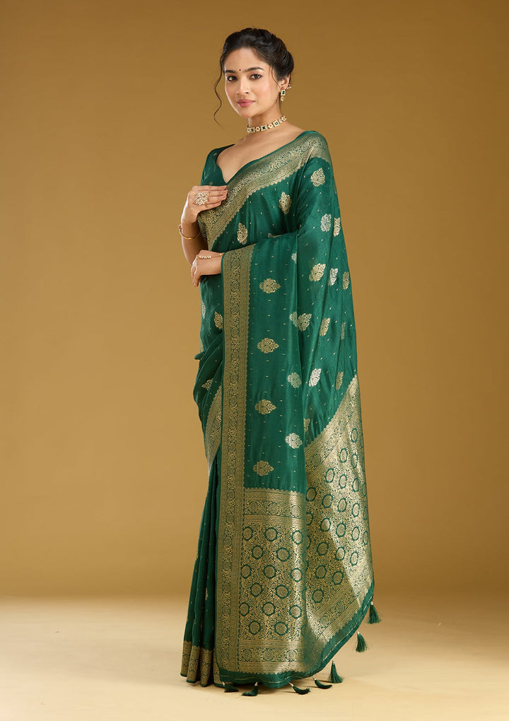 Bottle Green Zariwork (Gold) Silk Saree