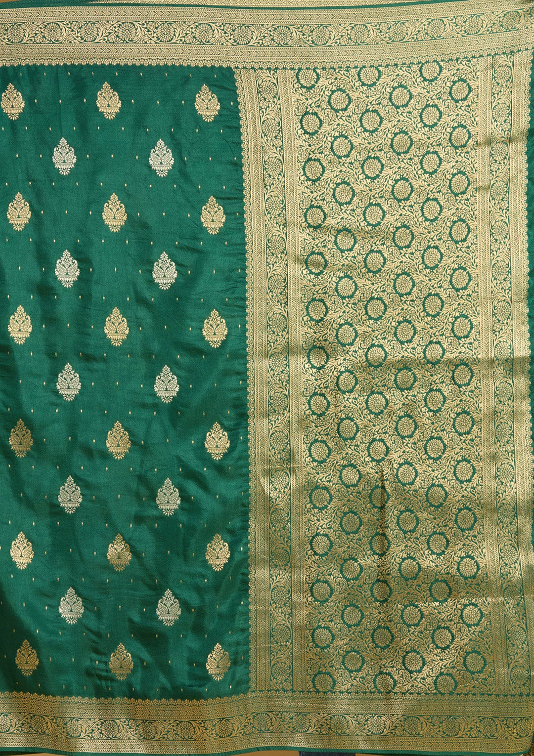Bottle Green Zariwork (Gold) Silk Saree