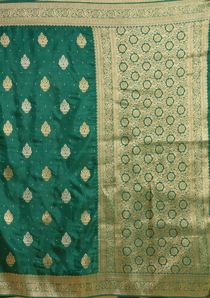 Bottle Green Zariwork (Gold) Silk Saree