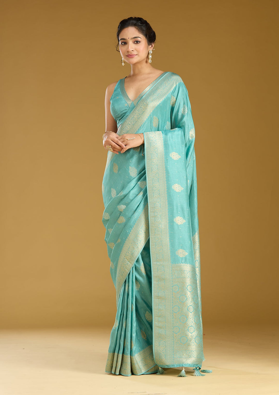 Sky Blue Zariwork (Gold) Silk Silk_Saree
