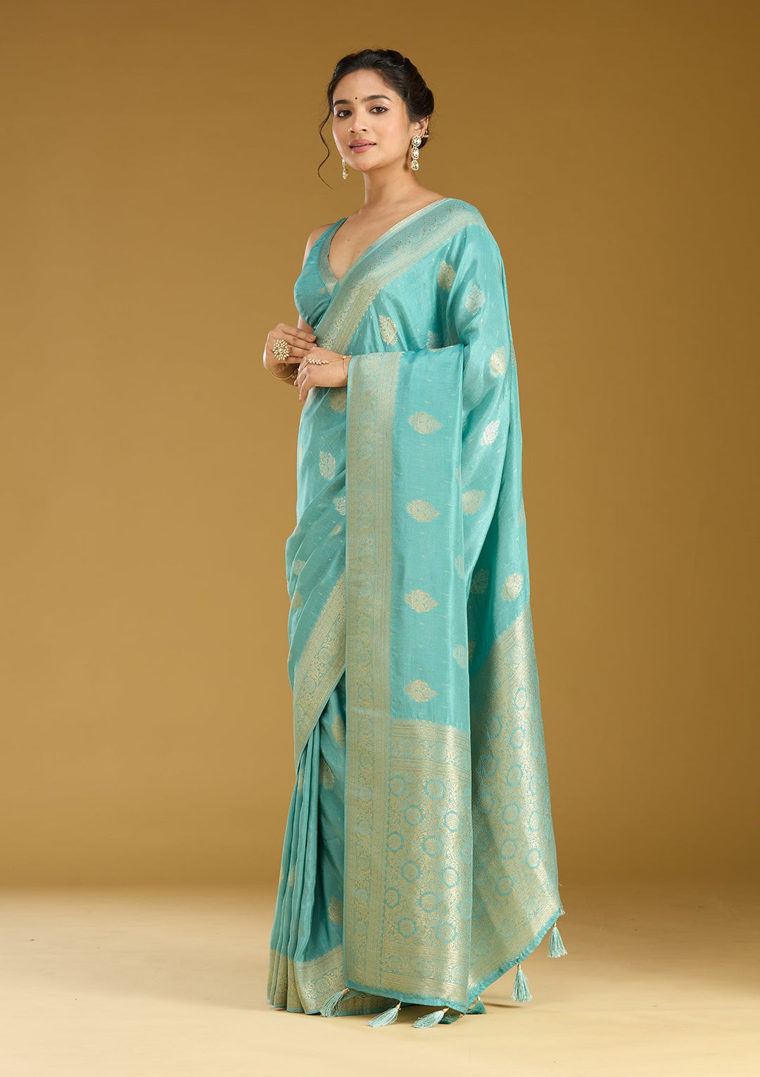 Sky Blue Zariwork (Gold) Silk Silk_Saree
