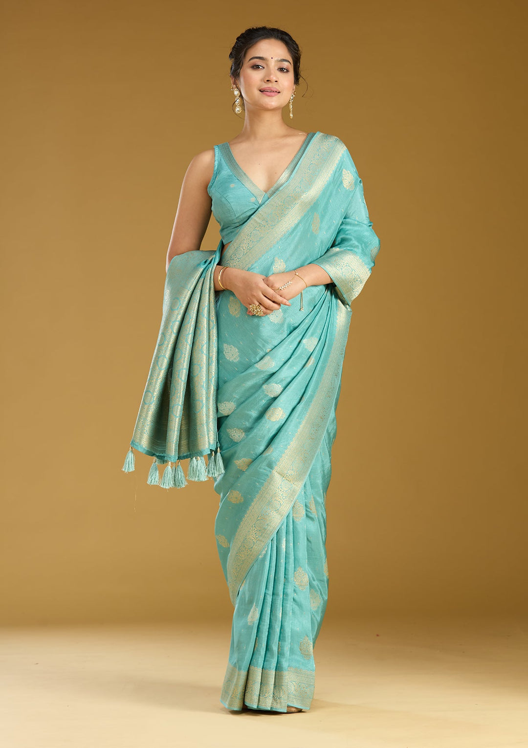 Sky Blue Zariwork (Gold) Silk Silk_Saree