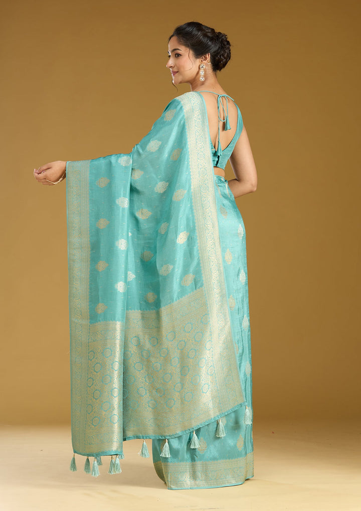 Sky Blue Zariwork (Gold) Silk Silk_Saree