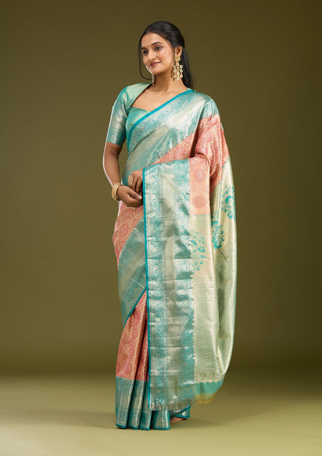 Orange Zariwork (Gold) Silk Saree