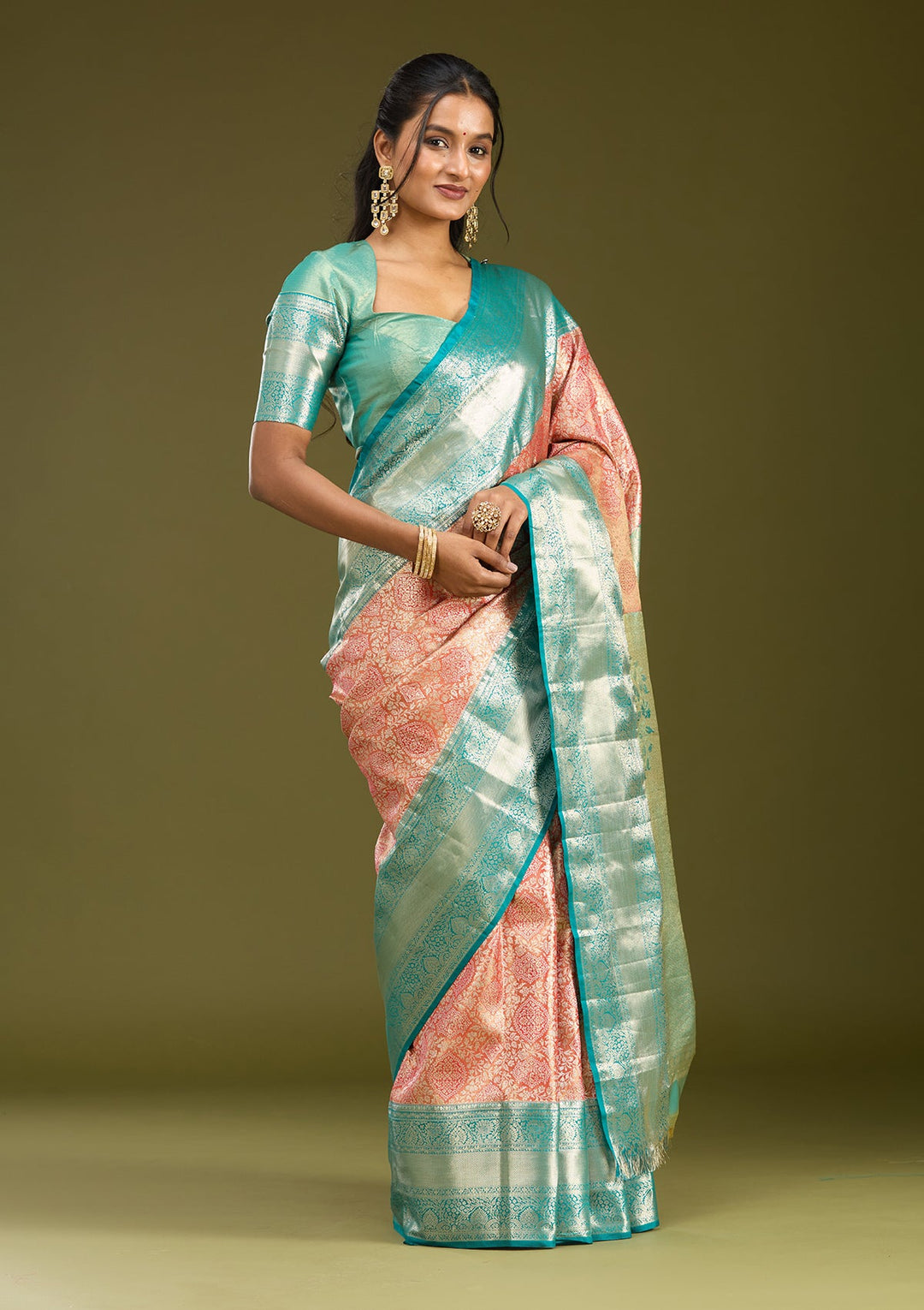 Orange Zariwork (Gold) Silk Saree